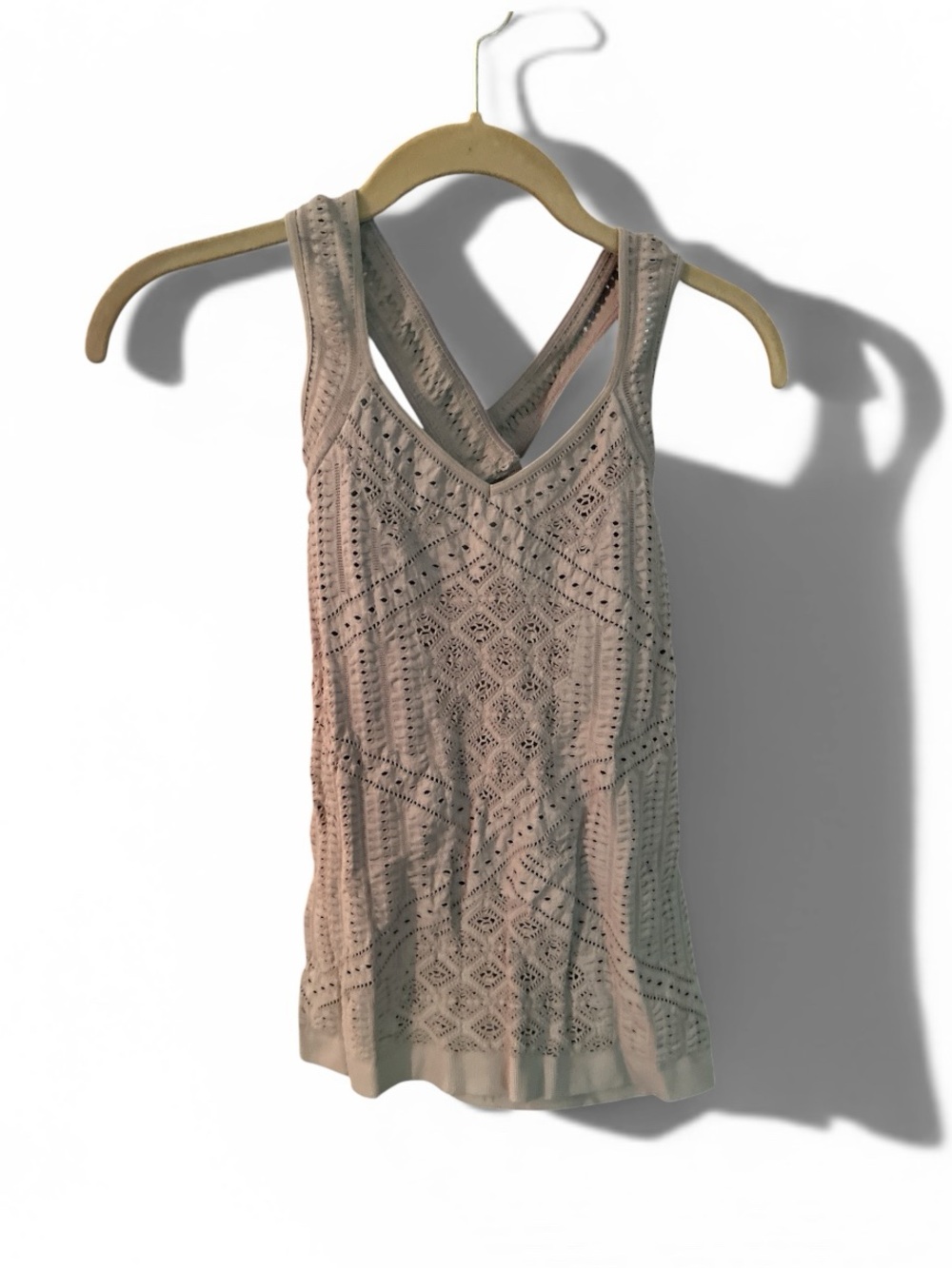 bebe Beige Crochet Racerback Tank